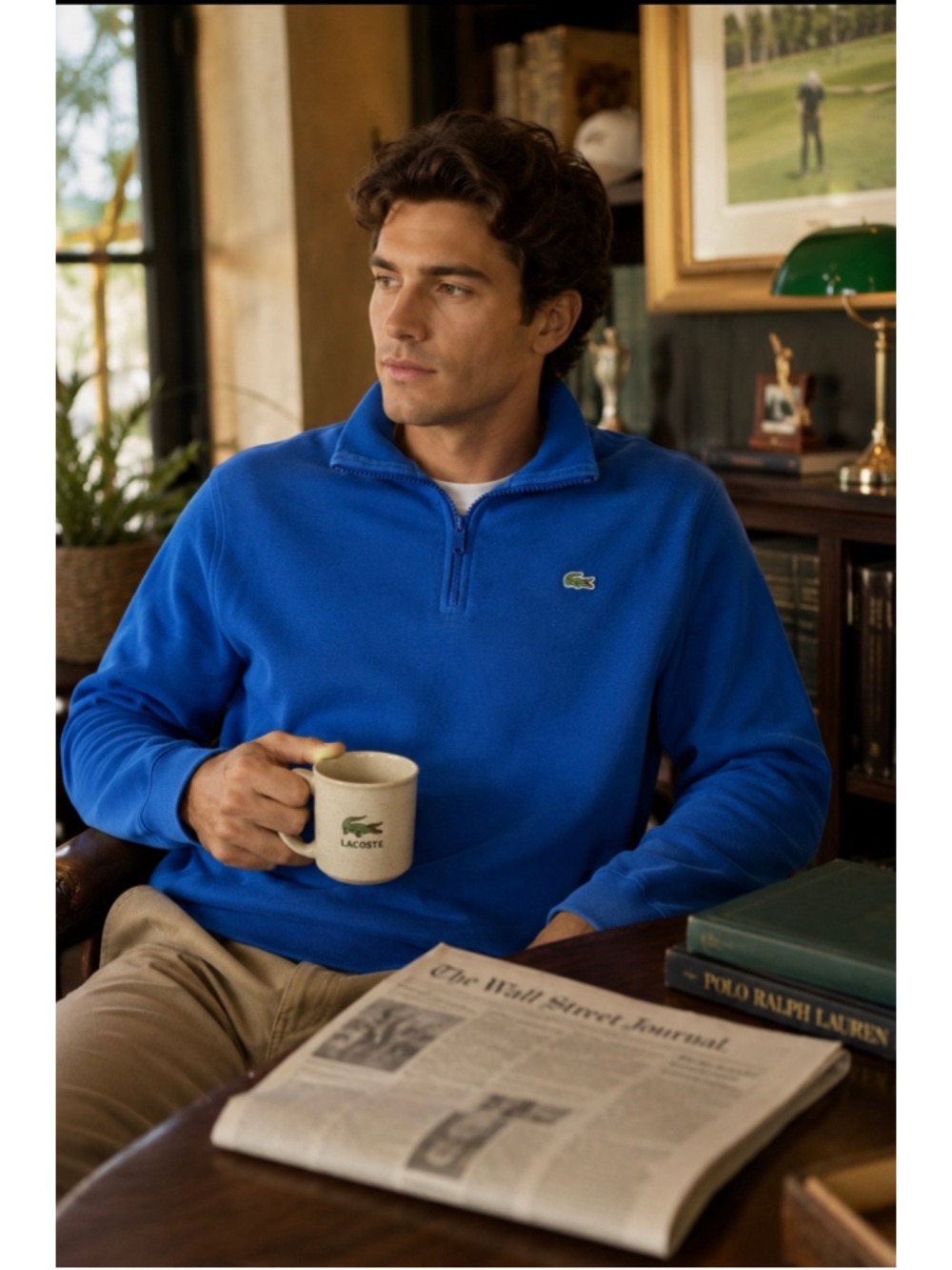 Lacoste Cobalt Blue 1/4 Zip Pullover Sweatshirt Mens Size 5 Large Cotton Logo